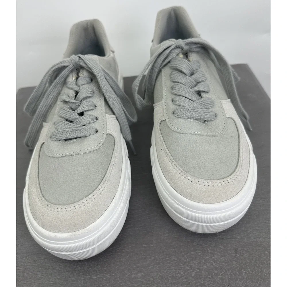 Blowfish Malibu Gray Suede Low Top Platform Sneakers Silver Croc Shoe Womens 8.5